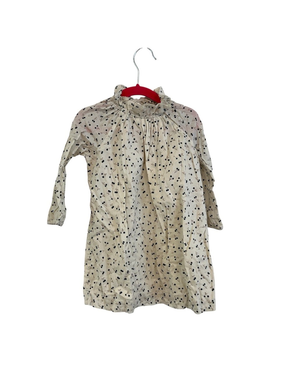 Bonpoint Cream Dress with Blue cherries Print